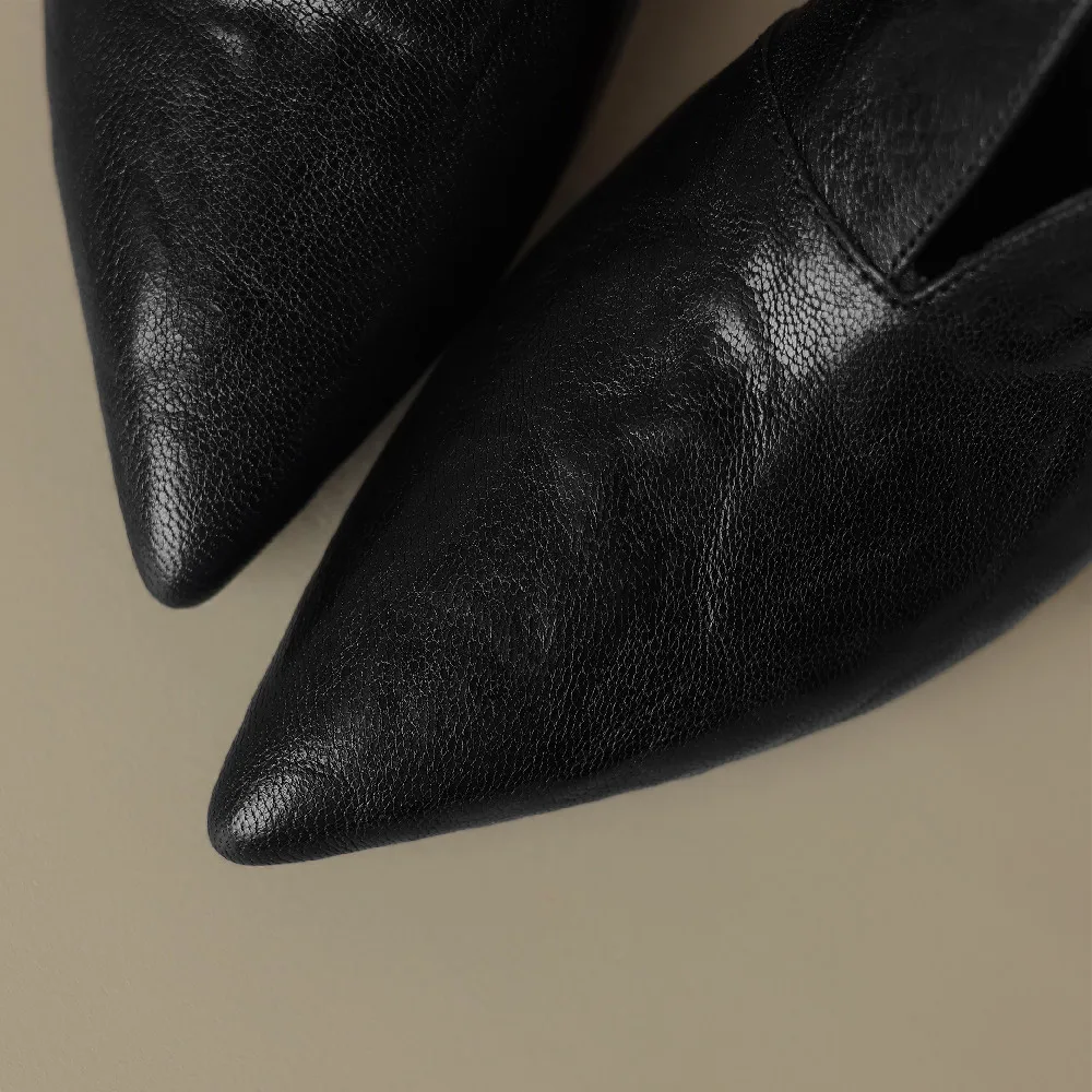 Women\'s autumn spring boots 2023 new genuine leather thin high heel pointed toe back zip short booties British Style ankle boots