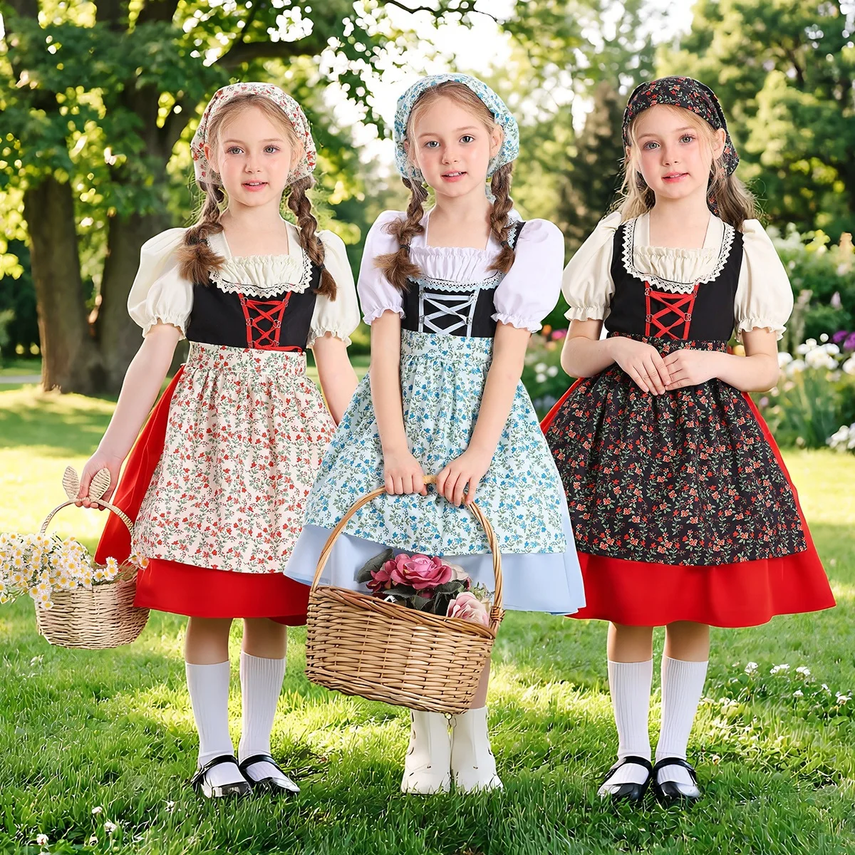 

Girls Oktoberfest Sweetie Inga Maid Dress Cosplay Costume Countryside Kid Farm Maid Costumes Bavarian Traditional Dres