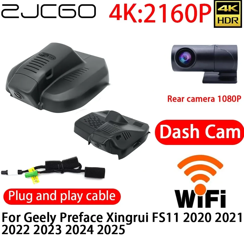 

ZJCGO 4K DVR Dash Cam Wifi Front Rear Camera 24h Monitor For Geely Preface Xingrui FS11 2020 2021 2022 2023 2024 2025