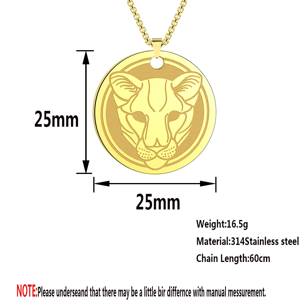 Kinitial Personalized Lioness Head Stainless Steel Pendant Necklace For Men Women Charm African Lion Animal Jewelry Party Gift