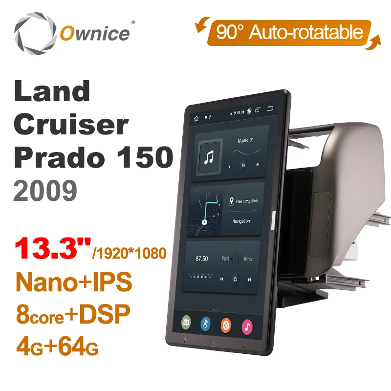 

1920*1080 Ownice Android 12.0 for Toyota Land Cruiser Prado 150 Car Radio Video Audio 13.3" Rotatable 360 8G 256G Tesla Style