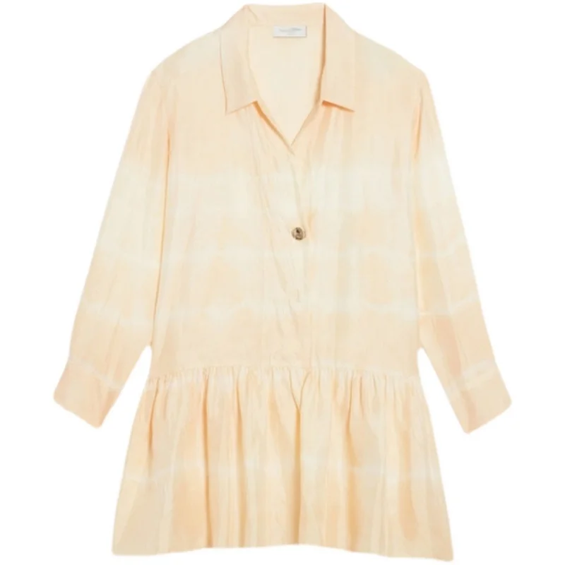 التخسيس طوق فضفاض irt الدكتور مع حاشية الدانتيل للنساء الحوامل أوائل الخريف جديد Sle الأصفر الشاش الدكتور تنورة #5