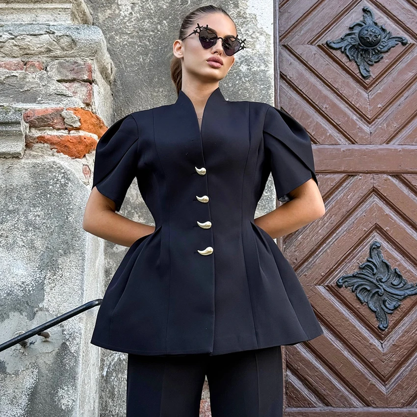 

Элегантная женская блузка Linad винного цвета с пышными рукавами, винтажная, на одной пуговице, весенняя, в уличном стиле, черная, с V-образным вырезом