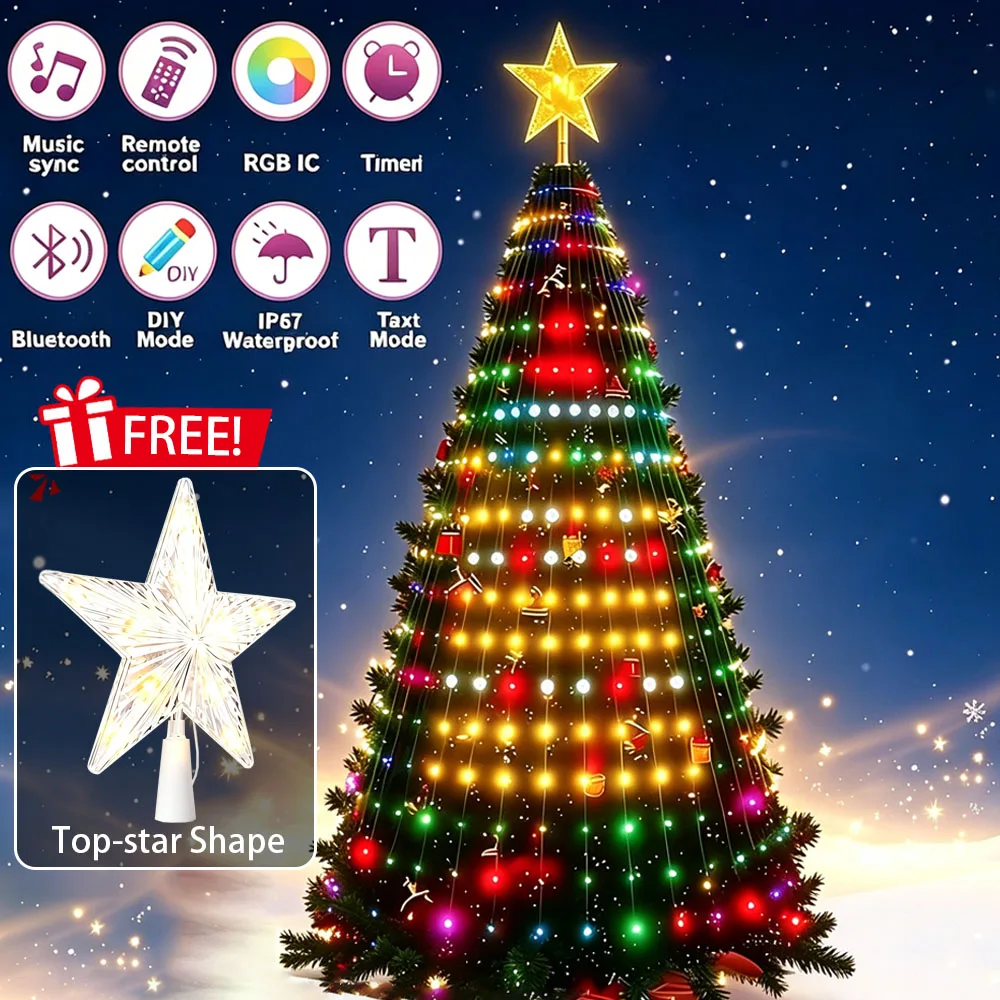256/400LEDs Smart Christmas Tree Lights LED RGB String Lights DIY Color Pattern Music Sync Waterproof for Christmas Tree Decor
