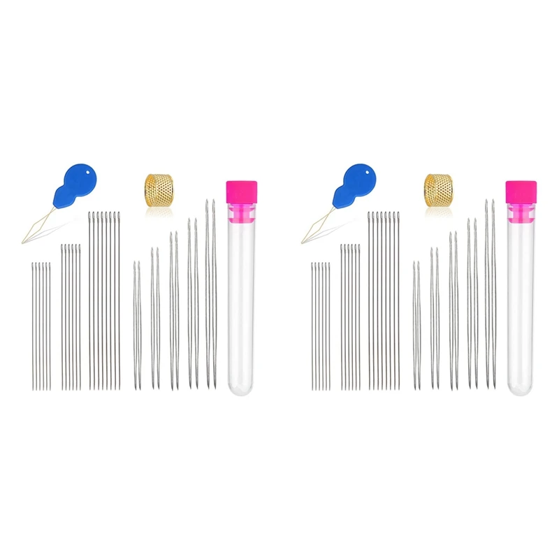 

NEW-60 Pcs Beading Needles Set 5 Size 20 Pcs Big Eye Needles And 40 Pcs Long Straight Needles With Bottle For Easy Threading