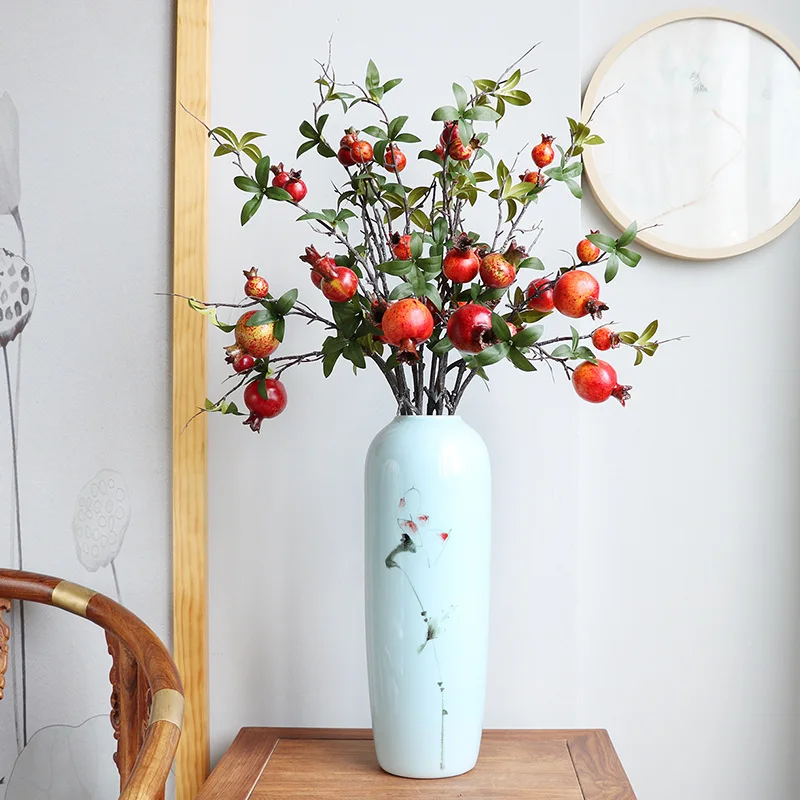 

Red high-simulation flower pomegranate branch fruit bouquet fake persimmon home hotel office decoration