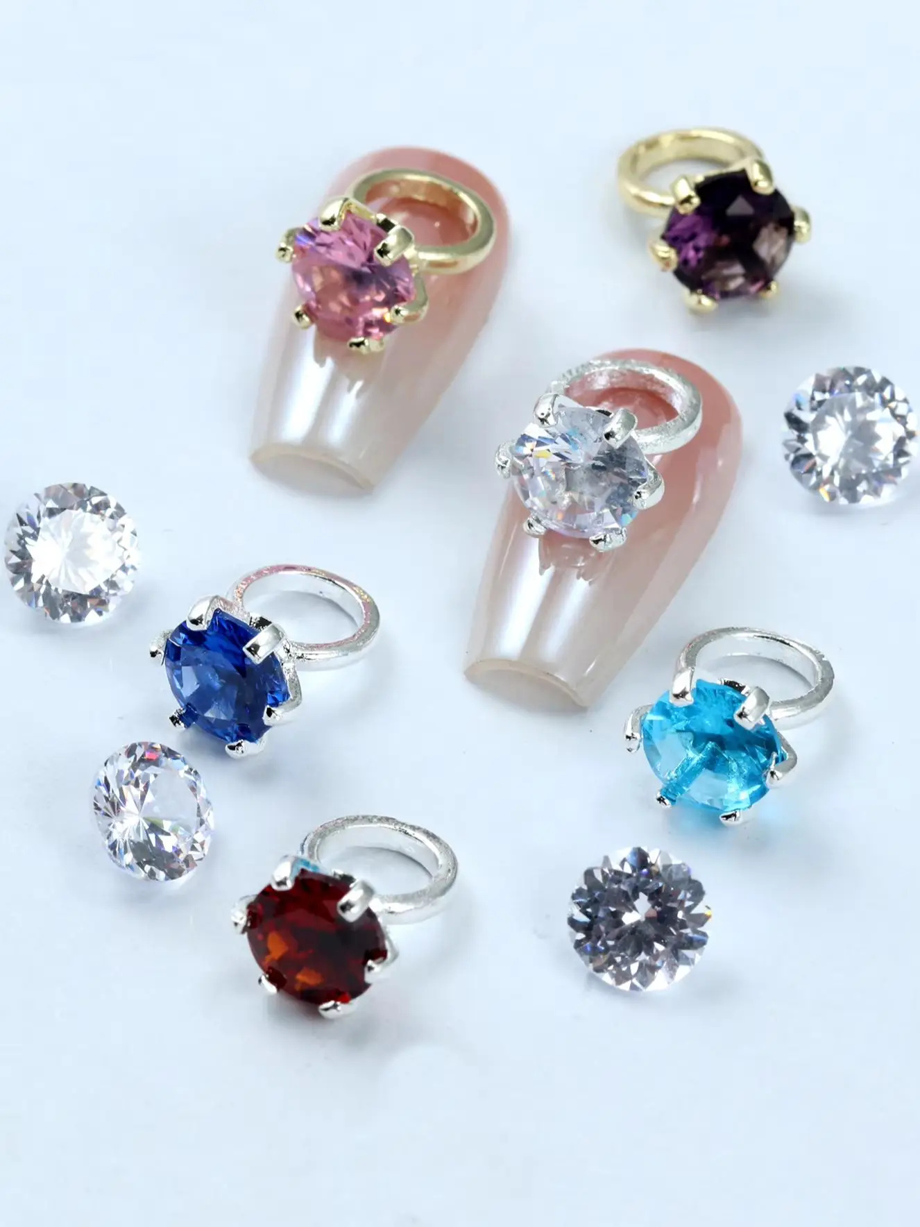 5pcs Nail Art Nail Charm Y2K Style Nail Accessories Luxury Diamond Rings Set with Multiple Colors Zircon Shining Nail Gems