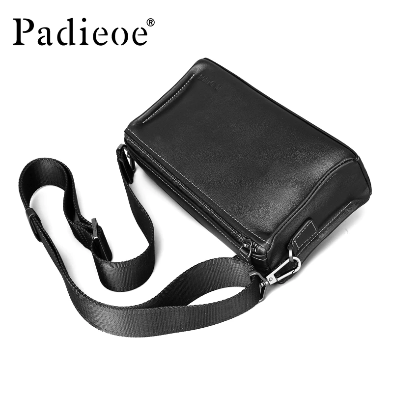 PADIEOE Horizontal Shoulder Bag Men\'s Large Capacity Leather Crossbody Bag Cowhide Men\'s Bag Business Travel Backpack