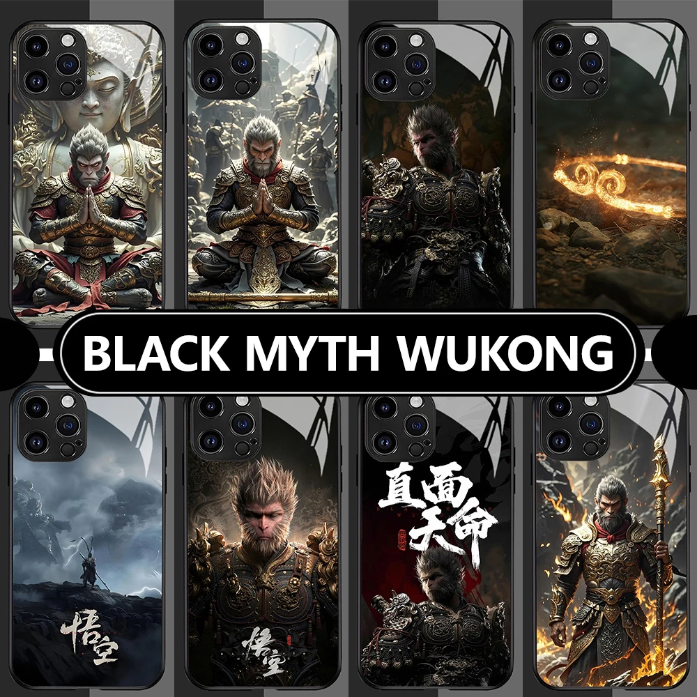 Black Myth Wukong Phone Case Fro IPhone 15 14 13 12 11 Pro Max Plus Luxury Shockproof Hard Glass Cover Fro Journey To The West