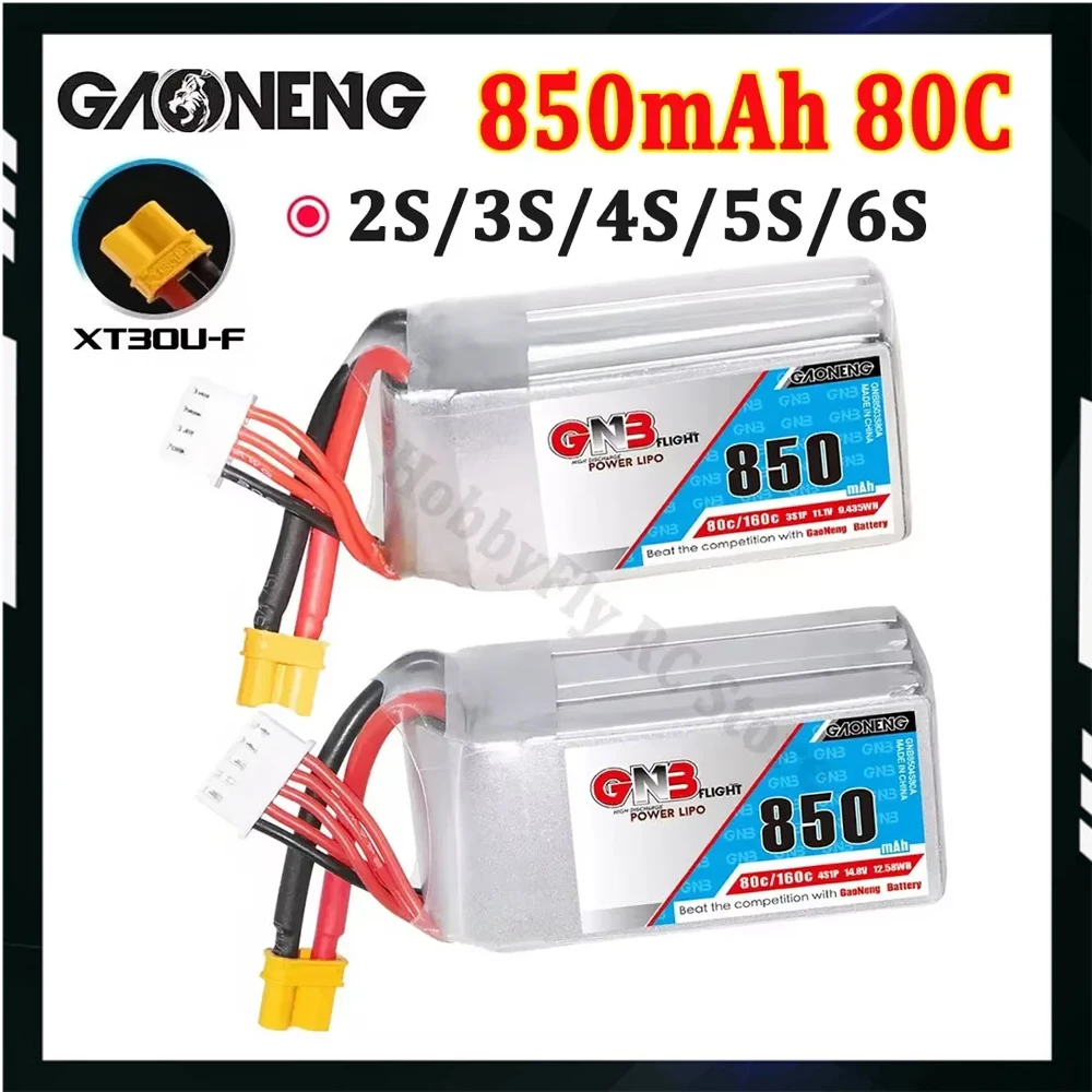 Gaoneng GNB 850mAh 2S 7.4V 3S 11.1V 4S 14.8V 5S 18.5V 6S 22.2V  80C Lipo Battery With XT30 Plug for RC FPV Racing Drone