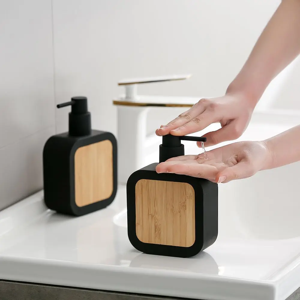 Bamboo Refillable Hand Soap Dispenser 380ml Pump Lotion Shampoo Bottle Dispenser Liquid Containerfor Bathroom Hotel Tavel