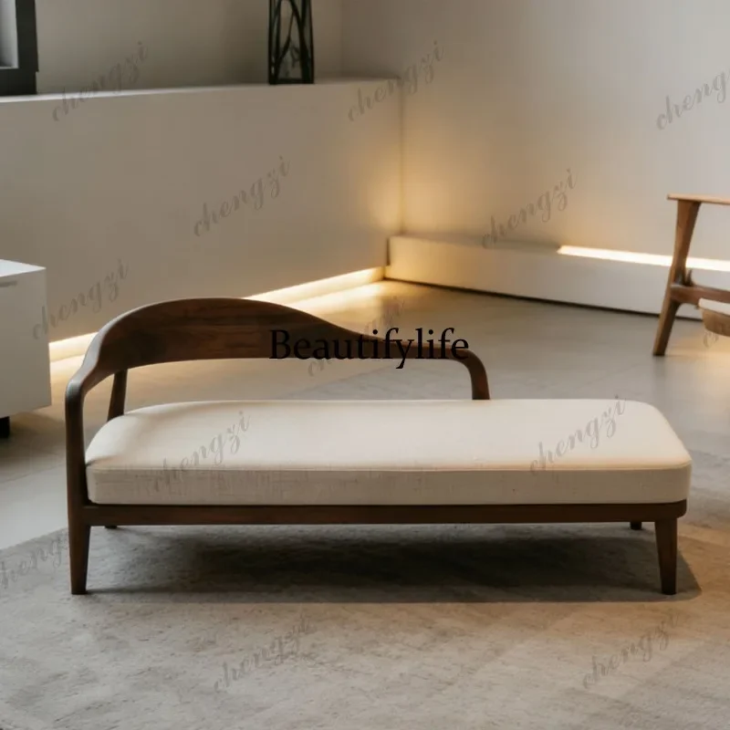 E153 North American black walnut solid wood chaise longue beauty couch Song aesthetic living room sofa balcony recliner