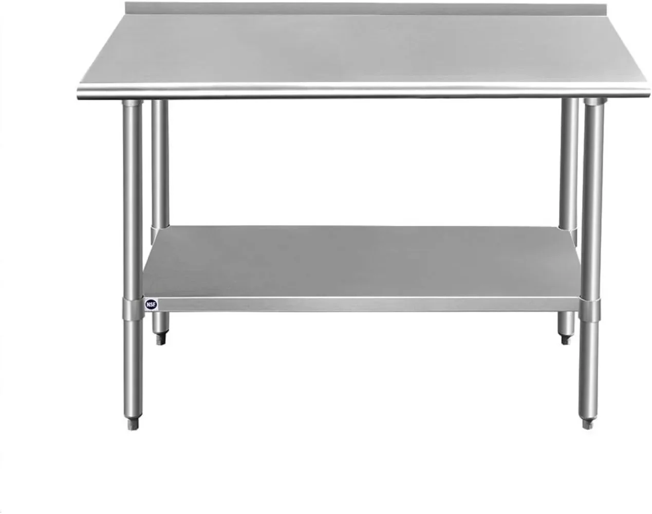 Stainless Steel Table for Prep & Work with Backsplash 48x24 Inches, NSF Metal Commercial Kitchen Table