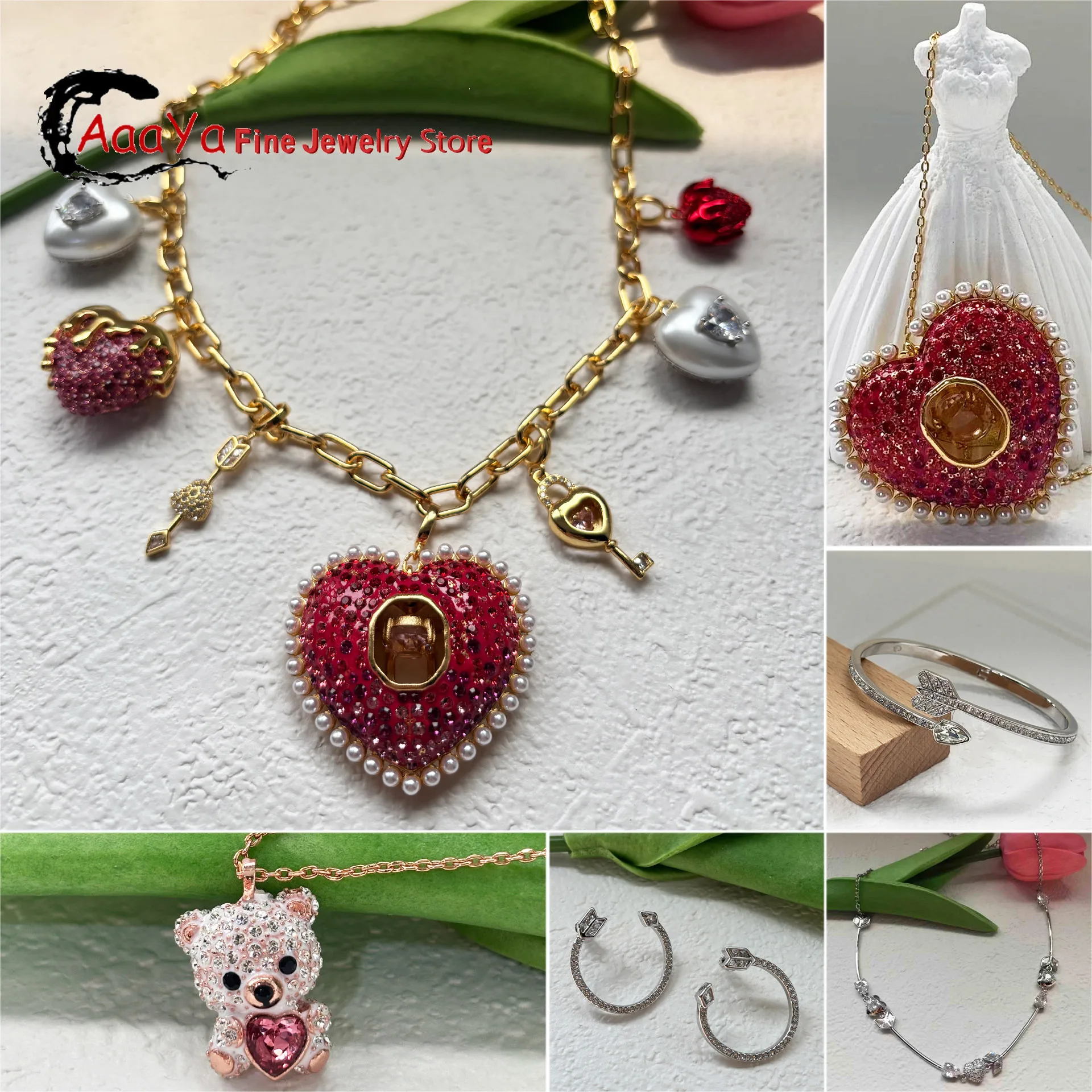 

Original 2026 New Charms Heart Necklace Earrings Bracelet Fine Jewelry Set for Women Arrow Love Jewelry Romantic Gift