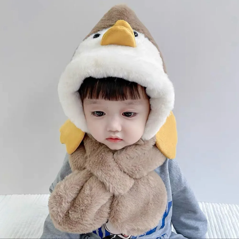 

Cute Cartoon Hat With Scarf Xmas Antlers/Yellow Duck Warm Ear Protect Cap Hats Scarves One-piece 1-5 Years