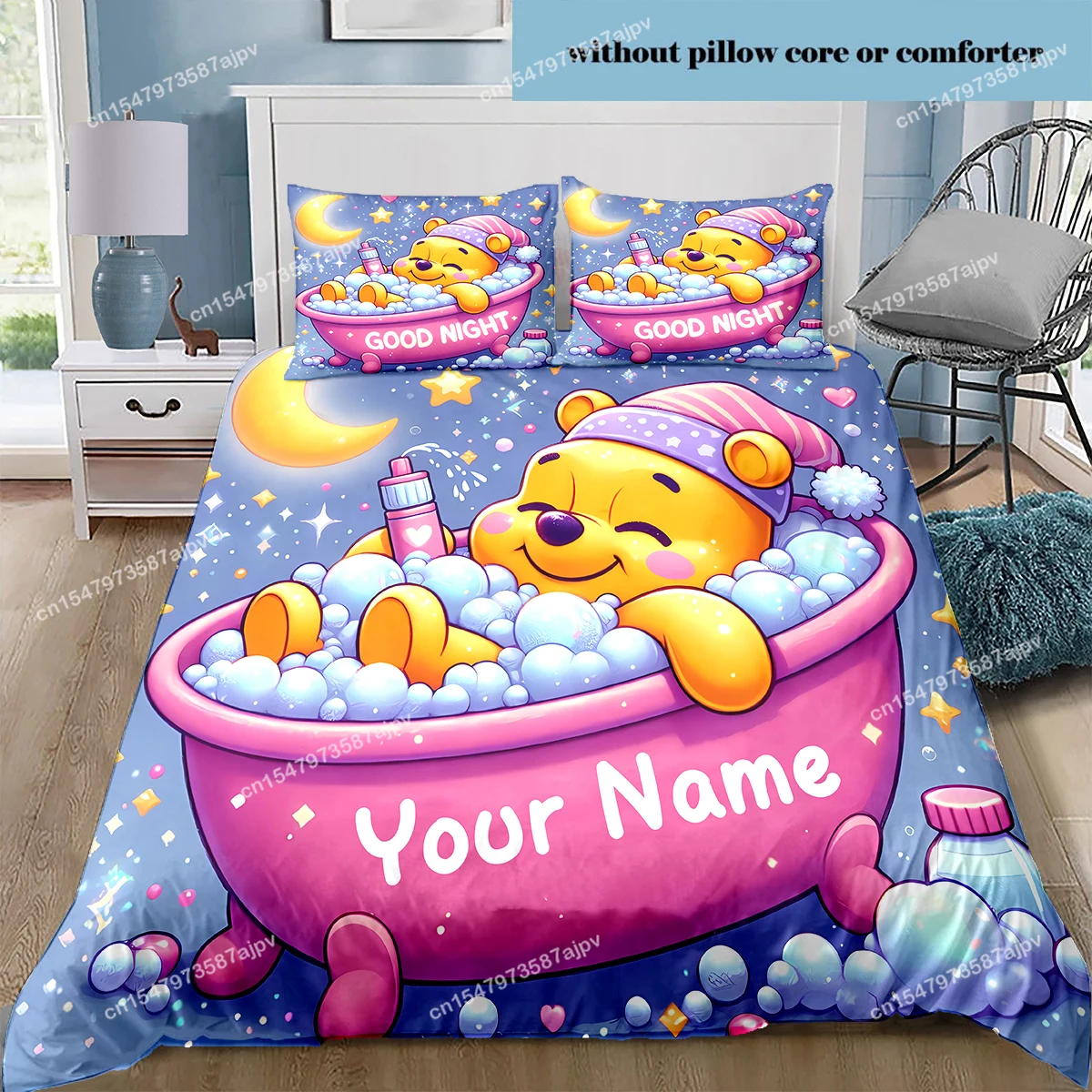 Personalized Duvet Custom Cute Winnie Bedding Set King Twin Double 3 Piece Polyester Duvet Cover Set Christmas Gift Decor-QIANG