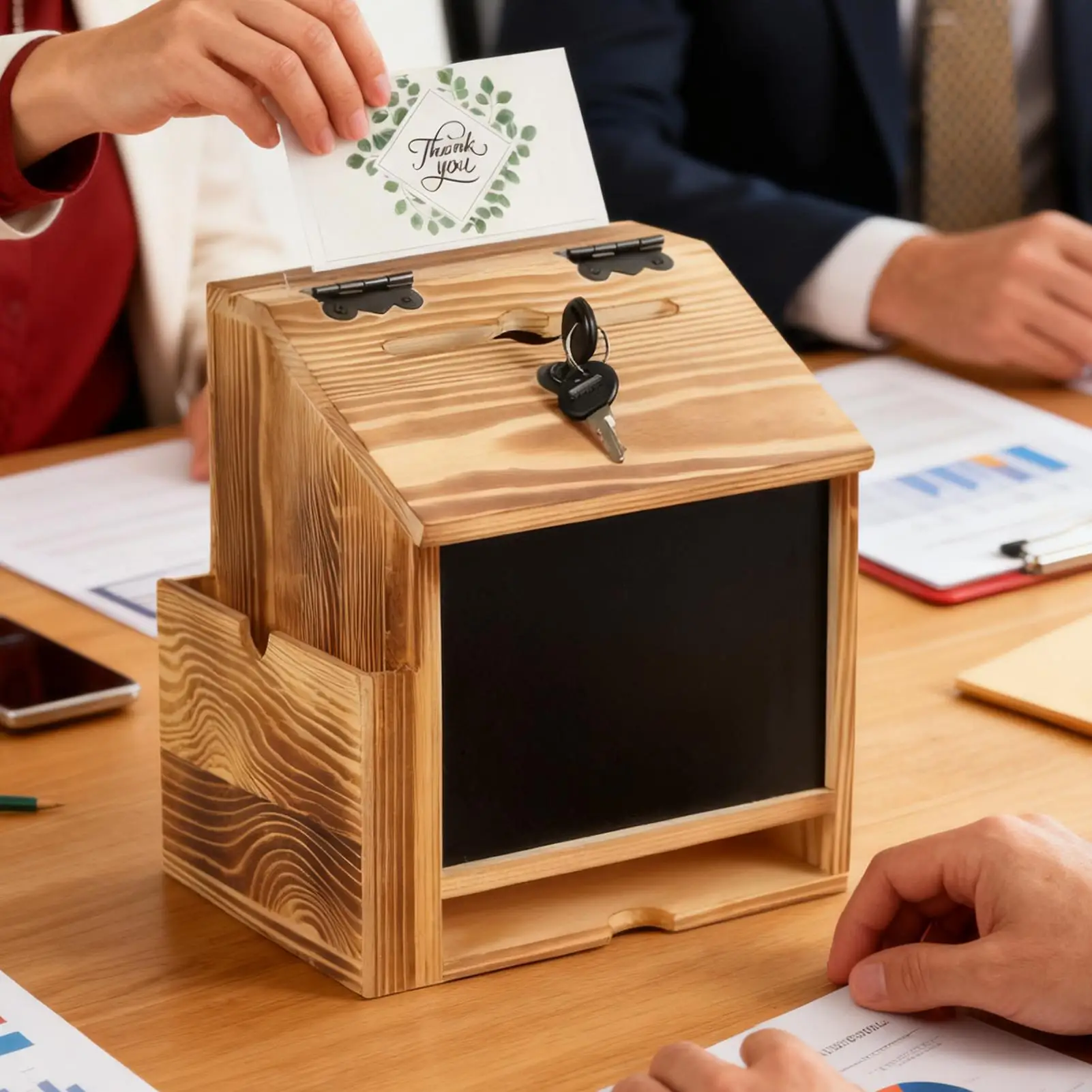 Wooden Suggestion Box With Lock Wooden Money Coin Storage Tool Tips Collection Donation Bucket For Cafe School Restaurants Bar