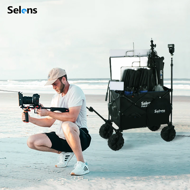 Складная уличная тележка Selens, пляжный фургон с большими универсальными колесами на 360°, сумки для хранения фотографий, кемпинга и пикника
