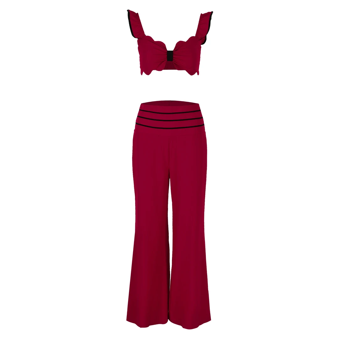 New Sexy Wide Leg Pants Set For Women Fashion Solid Color Female Trousers Cut Out High Street Ladies Overalls Clothing 2024