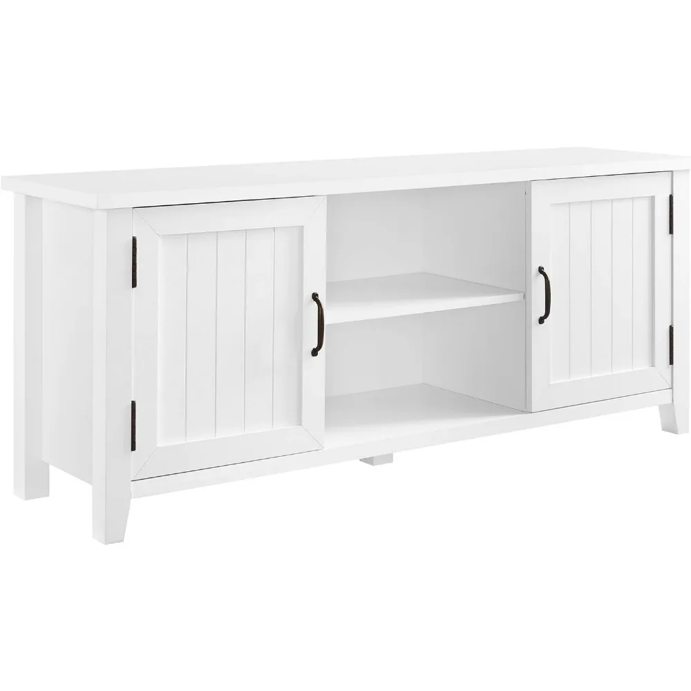 Buren Classic Grooved Door TV Stand for TVs up to 65 Inches, 58 Inch, Solid White