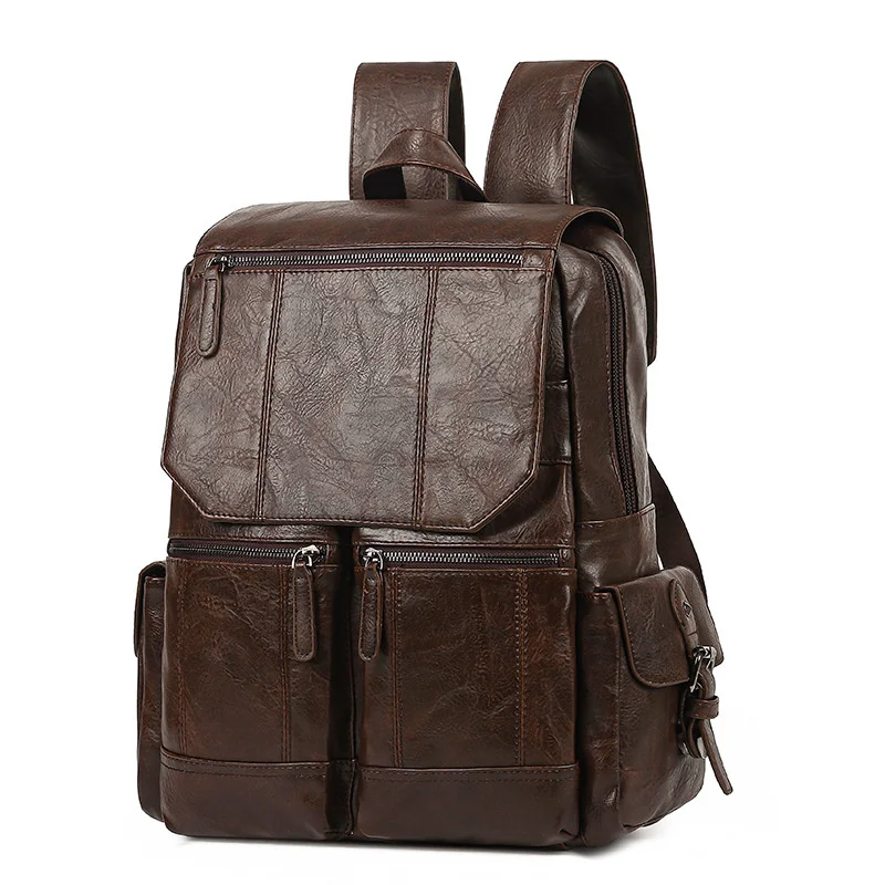 Mochila vintage de couro PU de grande capacidade, mochila de viagem masculina para laptop multifunções, mochila de escola de alta qualidade