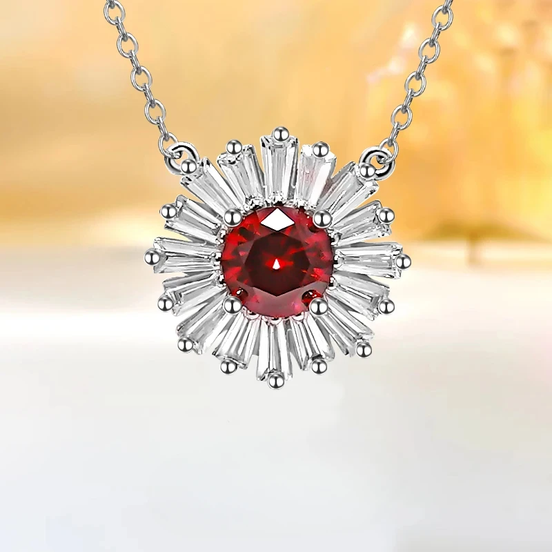 

Luxury Niche Design Red Treasure Sunflower 925 Sterling Silver Pendant Set with High Carbon Diamond Wedding Jewelry Wholesale