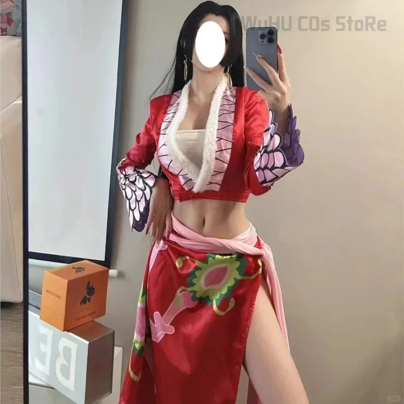 1 unidad de disfraz de Boa, vestido tipo kimono de Anime, vestido rojo para mujer, Halloween, Carnaval, capa de Hancock, peluca, trajes Cheongsam, juegos de rol; 3, k8't,
