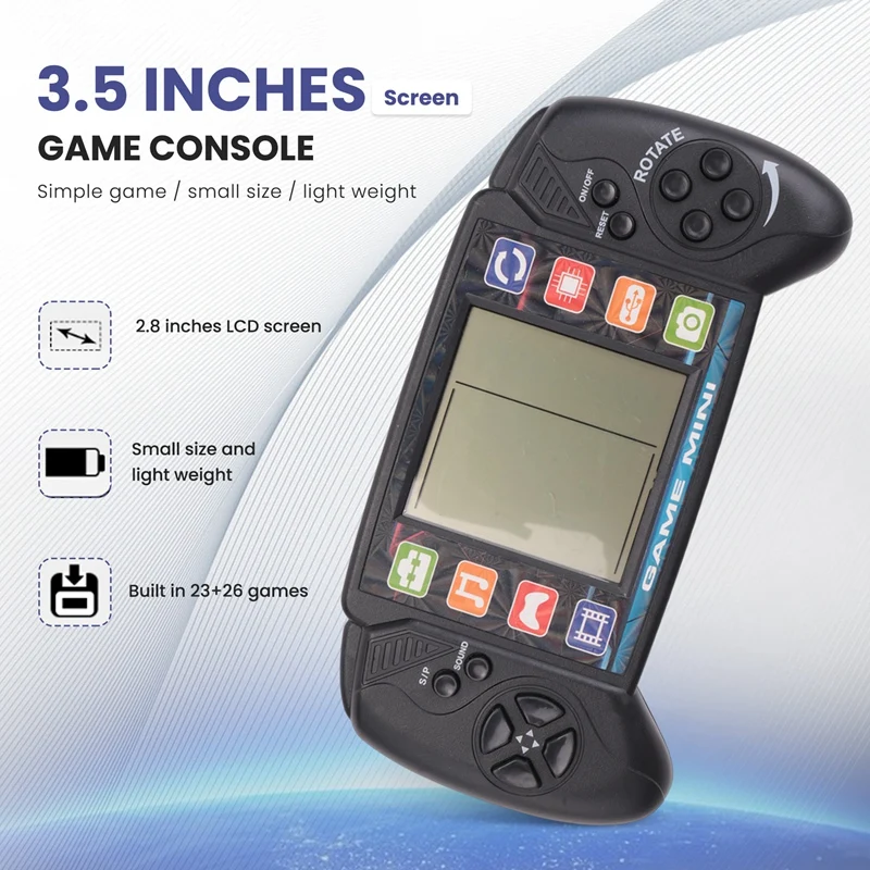 Pocket Handheld Video Game Console 3.5In LCD Mini Portable Brick Game Player With Built-In 23+26 Games (Black)