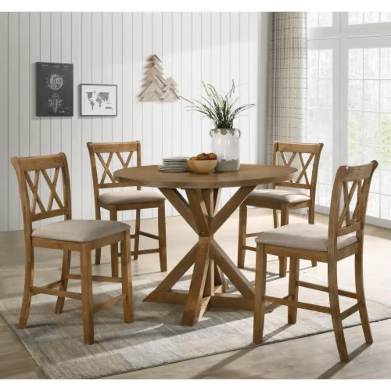 Windvale Cross-Buck Wood 5-Piece Counter Height Dining Set, Tan