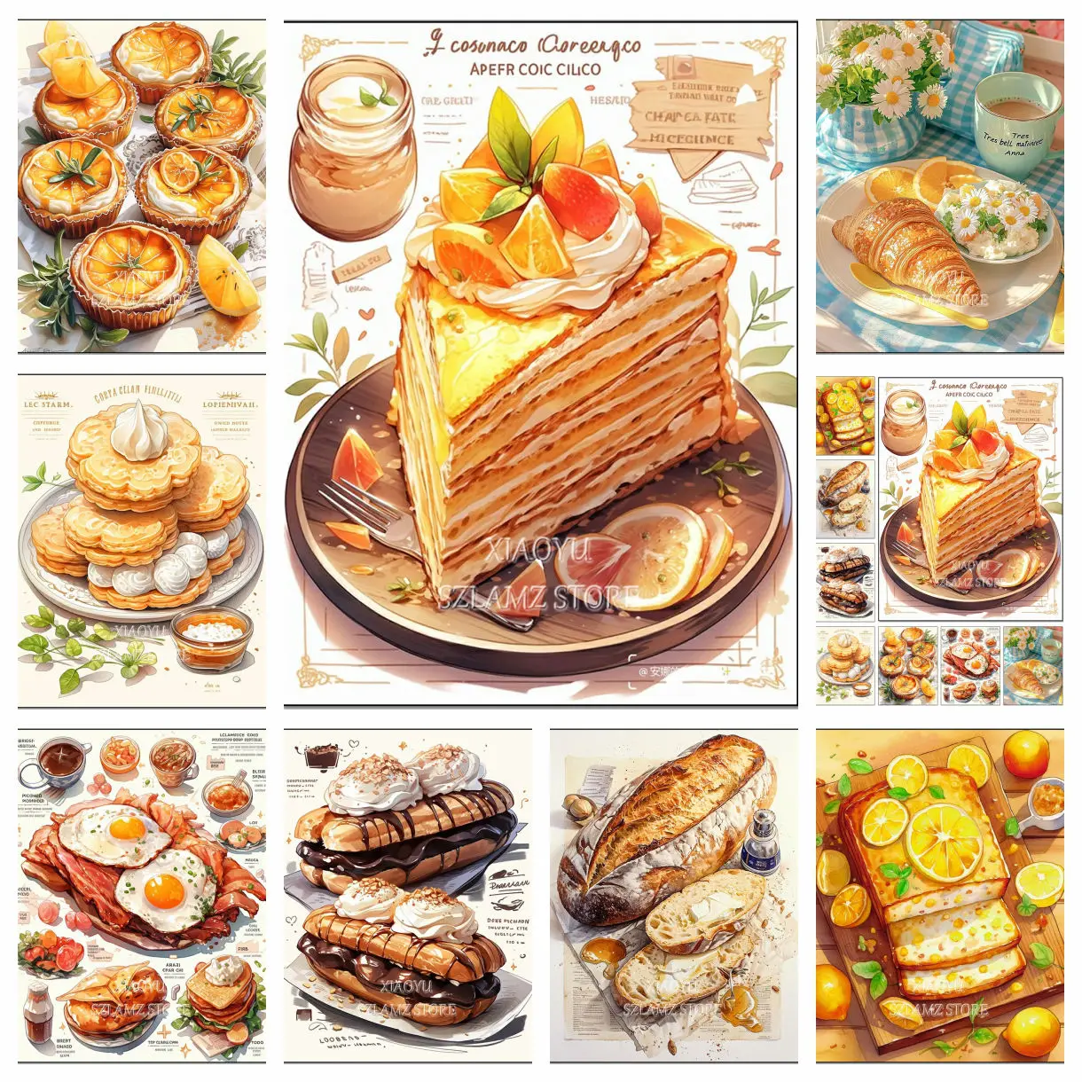Brot Lebensmittel Diamant Malerei Restaurant Küche Dekoration Diy Voller Strass Dessert Figur Mosaik Kreuz Stich Set Geschenk