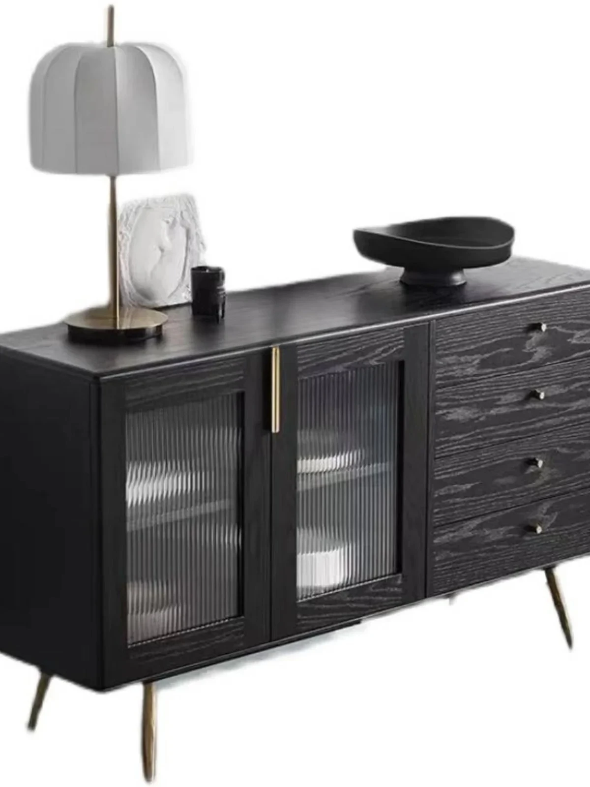 

A15 Nordic Light Luxury Black Gold Solid Wood Sideboard Modern Minimalist Drawer Storage Wall Living Room Home Locker furniture