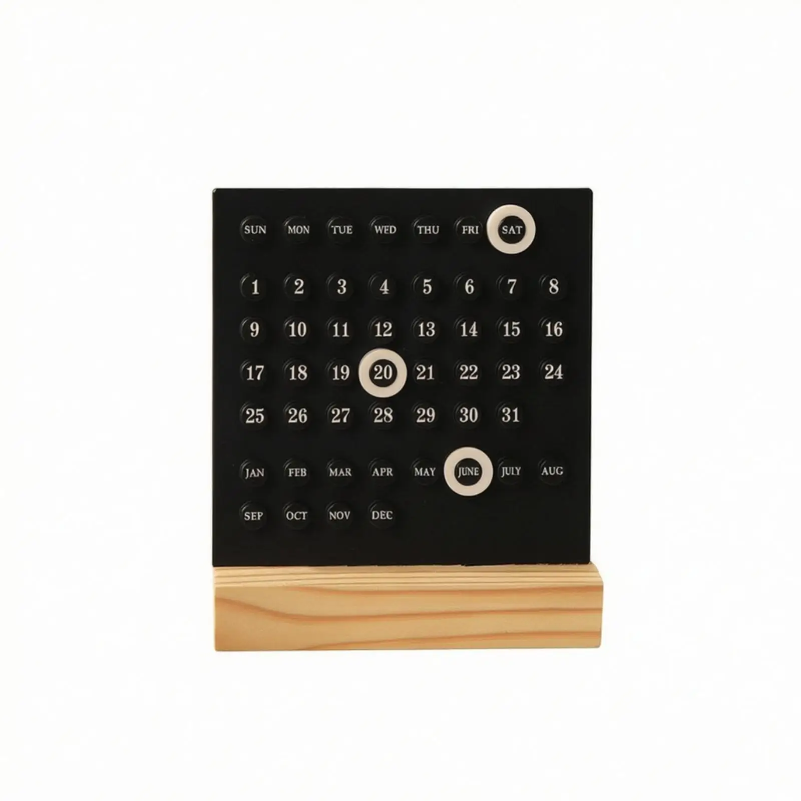 Minimalist Acrylic Calendar Display with Wood Stand for Workspace Decor and Daily Date Tracking