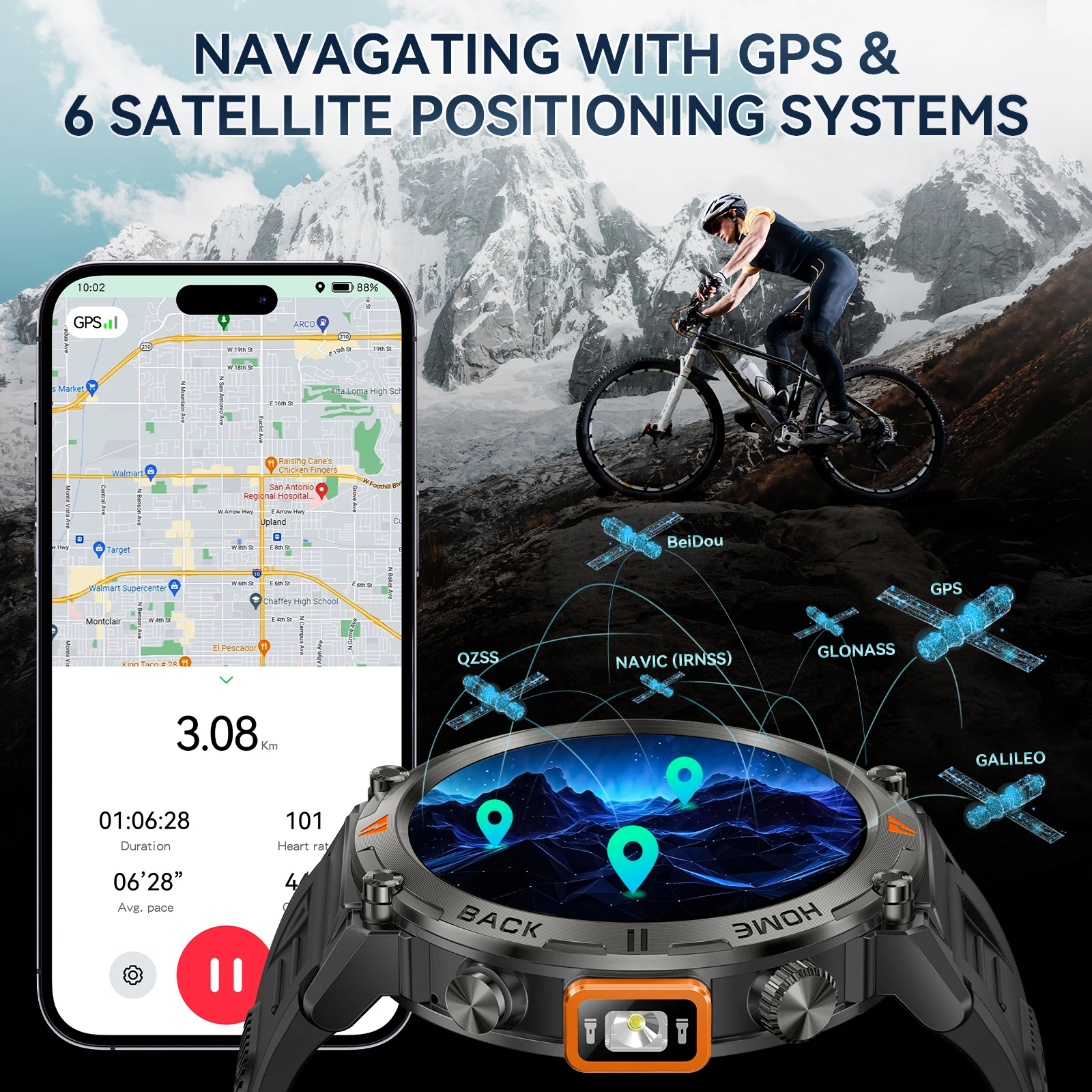 EIGIIS KE3pro ساعة ذكية للرجال تصميم أصلي بلوتوث مراقبة الصحة مع نظام تحديد المواقع ساعة ذكية مصباح يدوي 100 + أوضاع رياضية