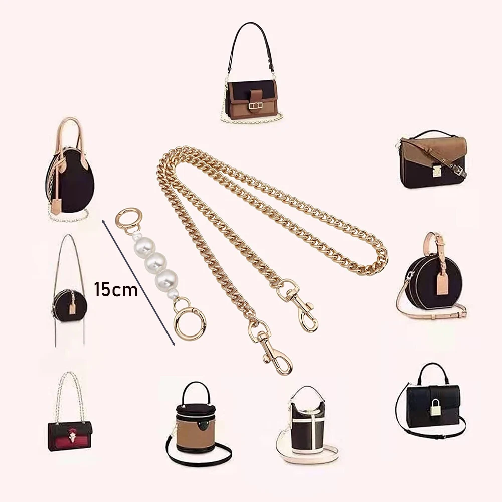 DIY Purse Handle Strap Pearl Bead Bag Chain Replacement Belt Hardware Handbag Shoulder Bag Part Accessories For Women Bag Straps