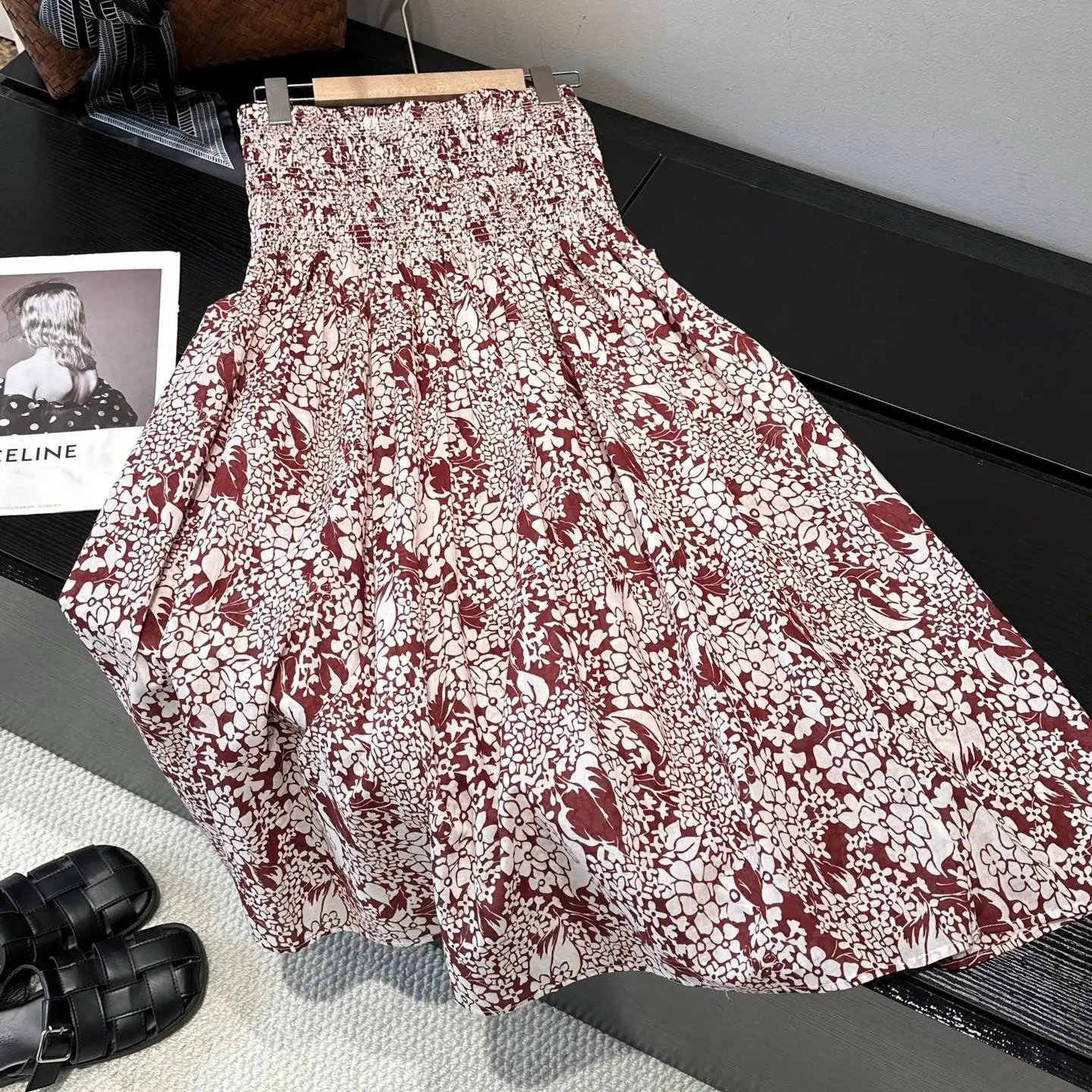 

High Quality Plant Cotton Floral Print Vacation Style Half Skirt Elastic Waist Spring Summer Fashion Women's Premium Skirts