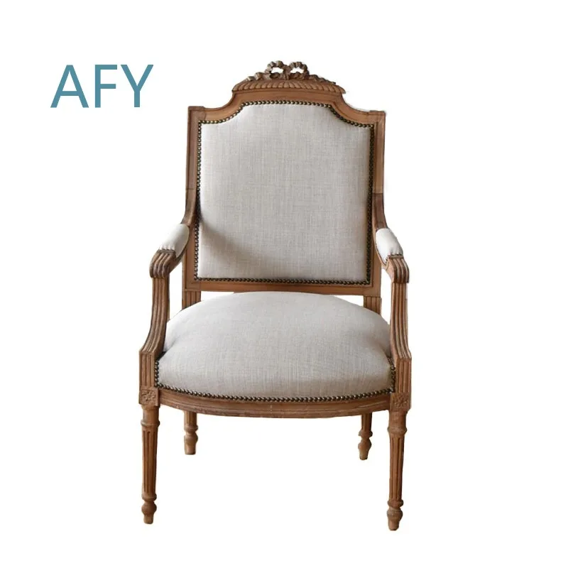 French Solid Wood Dining Chair for Home Use Second Hand Upholstered Armchair Vintage Carved Stool American High End Backrest