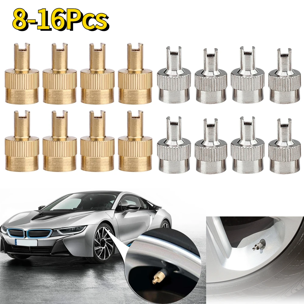 8/16Pcs Copper Valve Stem Caps Auto Tire Valve Dustproof Wheel Caps with Rubber Seal Nipple Caps Cover for Car Motorcycle