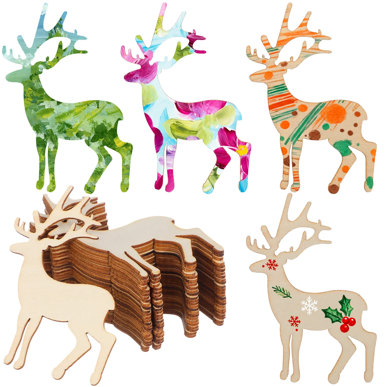 

25Pcs Wood Deer Cutouts Unfinished Blank Slices DIY Painting Craft Smooth Edges Hanging Decor Wooden Deer Cutout
