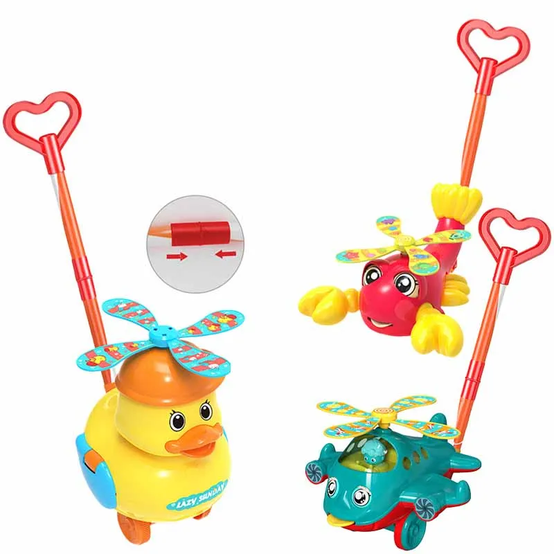 Children's Walker Push Spinning Airplane Toys Cartoon Cute Duck Lobster Airplane Animal Push Push Music Baby Walking Toys