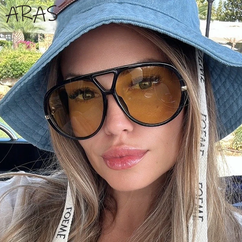 Oversized Oval Pilot Sunglasses Women 2026 Luxury Brand Double Beam Metal Frame Sun Glasses Lady Vintage UV Protection Eyewear