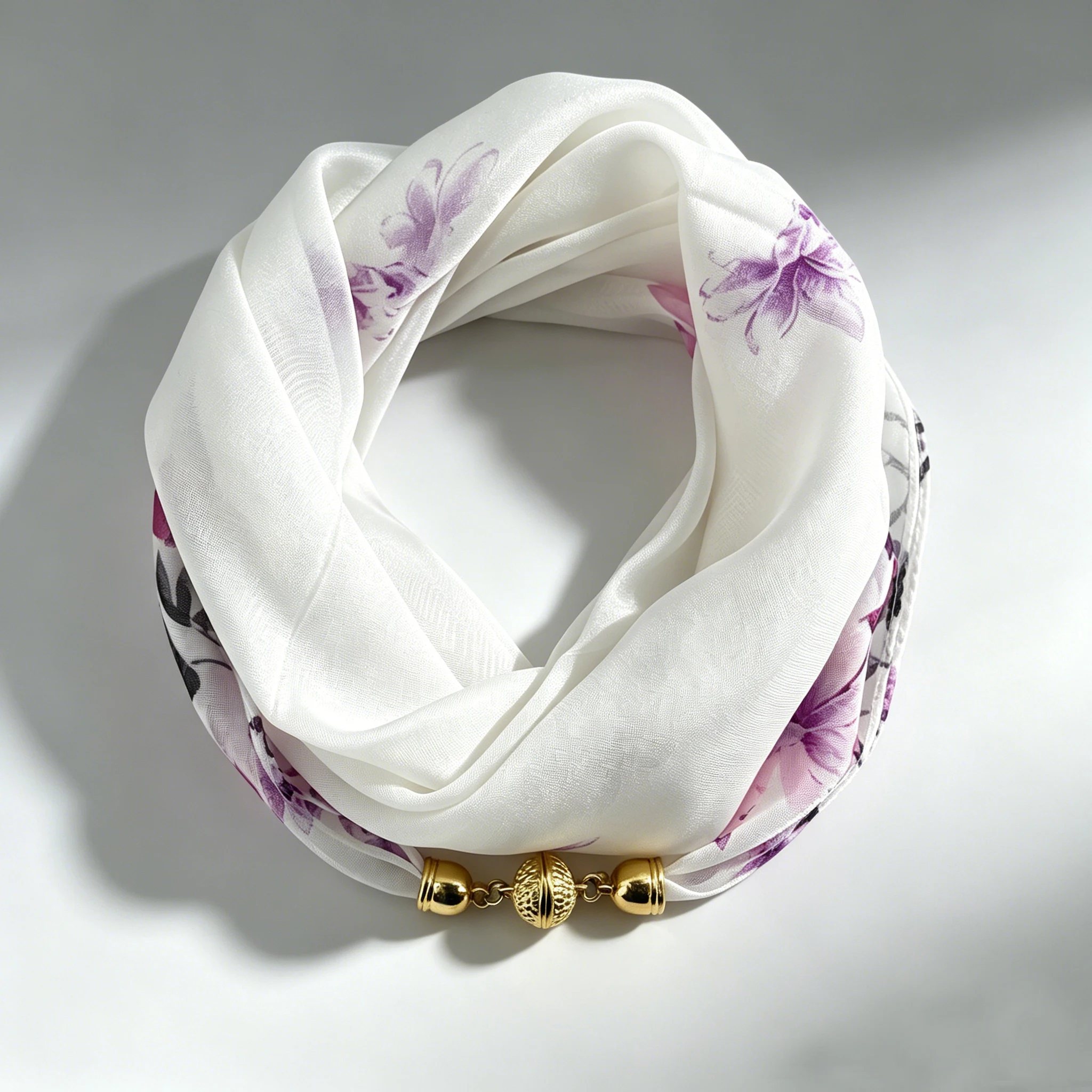 Magnetverschluss Dünner Chiffon Dekorativer Halstuch, Magnolien-Druck Halstuch, Lazy Scarf Schnell und Einfach zu Befestigendes Halstuch – Detail 7
