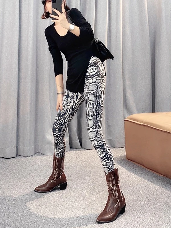 

Брюки для йоги с высокой талией, женские весенне-осенние тонкие эластичные брюки, длинные брюки, белые модные боты с цветочным принтом