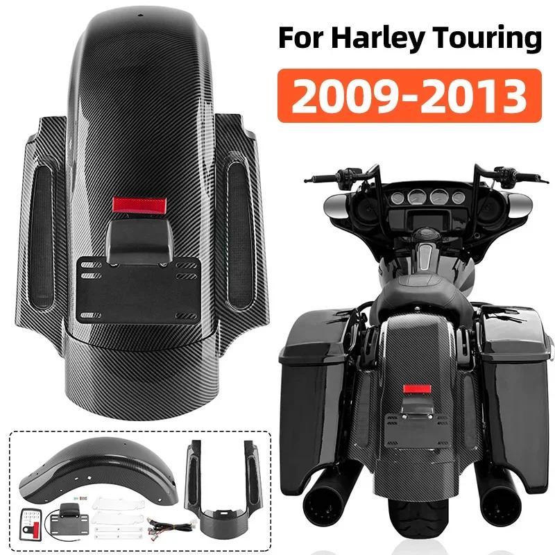 Motorcycle Rear Fender System Extension Fascia Set With LED Light CVO For Harley Touring Electra Glide Road King FLHR 2009-2013