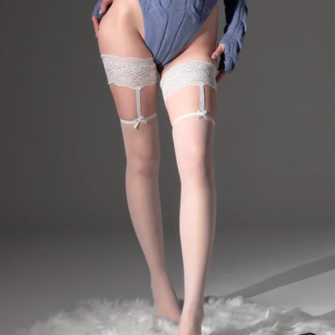 

Stylish Lace Leg Loops Suspender Straps Stockings Knee High Socks Bow Tie Sexy Lingerie Women's Silicone Anti Slip Thigh Hosiery