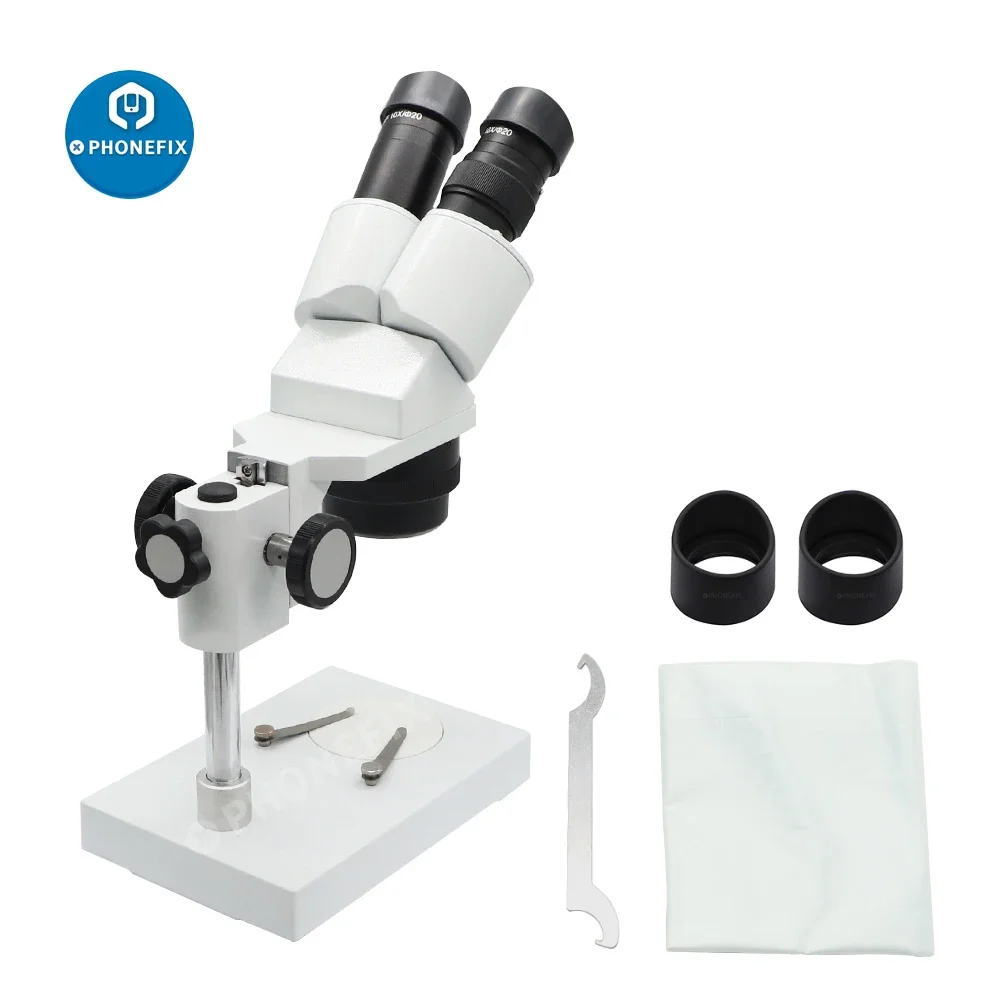 

20X 40X Binocular Stereo Microscope with Metal Pillar Stand LED Ring Light For PCB Inspection Clock Watch Mobile Phone Repair