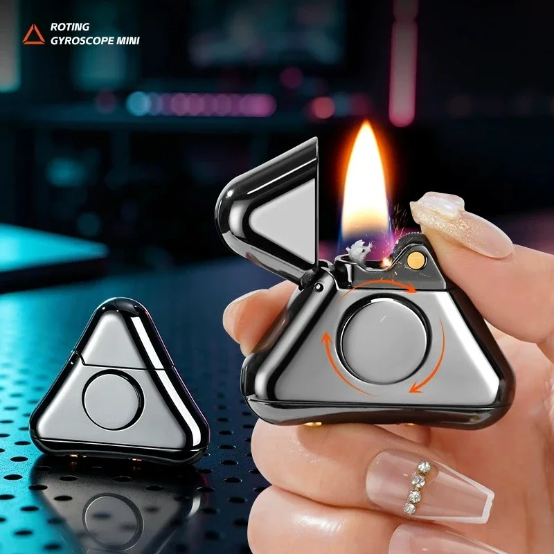 New Metal Fingertip Gyro Lighter with Triangular Personality and Creative Decompression, Windproof Portable Lighter Trend Gift