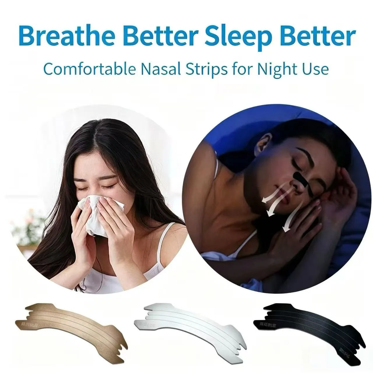 Upgrade Nose Breathing Strips, Snoring Solution, Nasal Strips for Better Sleep, Extra Adhesive for Sports Sleeping and Nasal Con