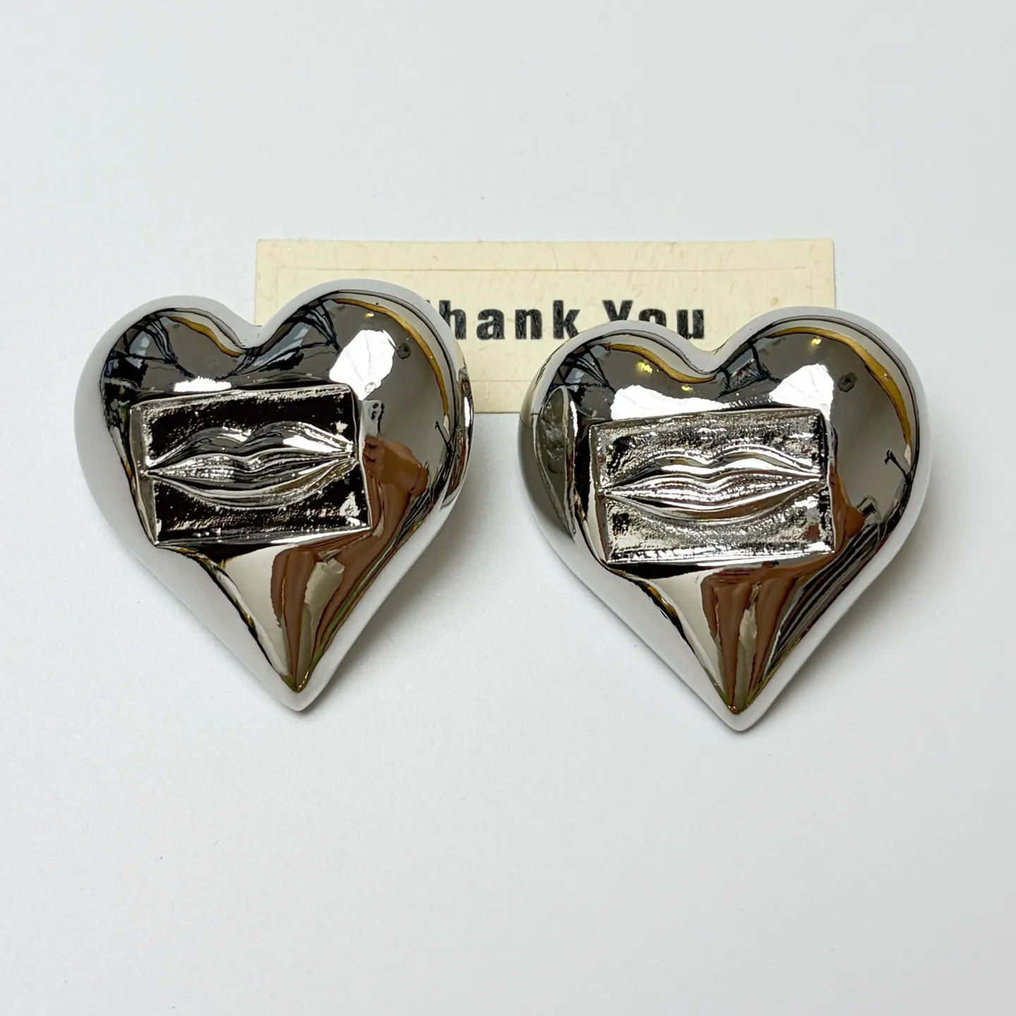 Vintage Exaggerated Metal Heart Lip Earrings, Luxury High-end Love Shape Stud Earrings Elegant Fashion Jewelry For Women