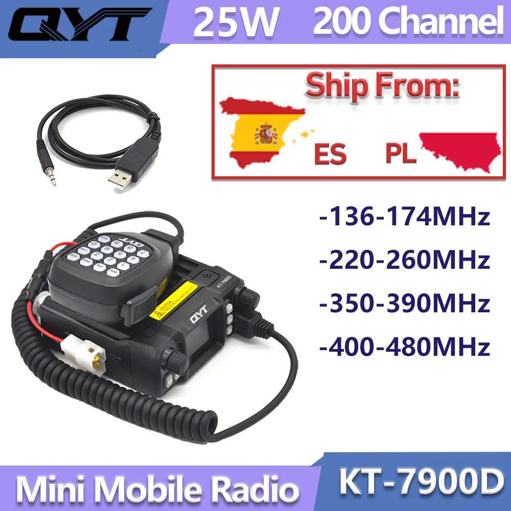 QYT KT-7900D Mini Mobile Radio 25W Quad Band Quad Standby 136-174/220-260/350-390/400-480MHz  200CH FM Long Distance Ham Radio