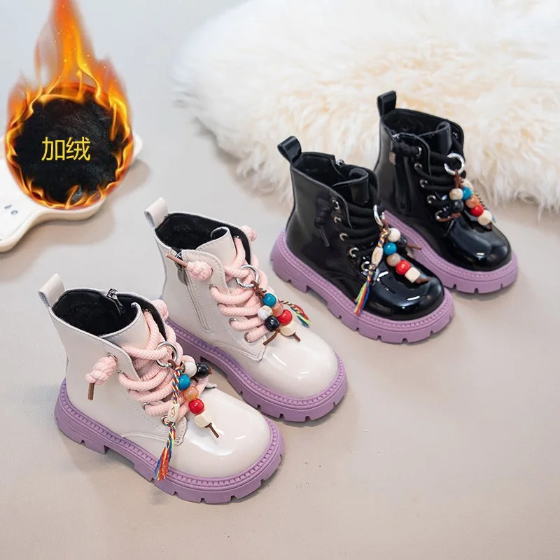 

Girl Princess Leather Boots 2025 Winter New Children's Ankle Velvet Warm Fashion Short Boots Size 26-36 Classmate